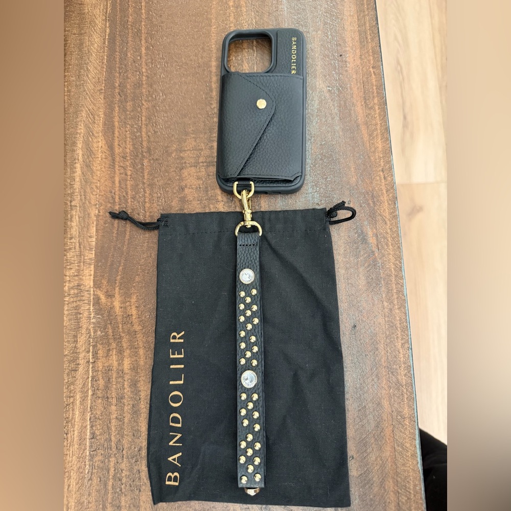 Bandolier Black Leather IPhone 15 Pro Case with Gold Accents - Picture 2 of 3